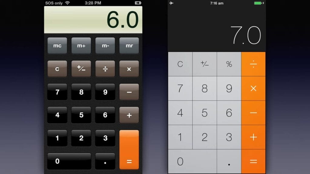 هوية آبل الجديدة الزجاج السائل IOS 26 30 مقرنة شكل نظام آبل iOS 7 vs iOS 6 copy 1